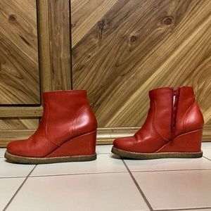 Red Swedish Hasbeens leather wedge ankle boots